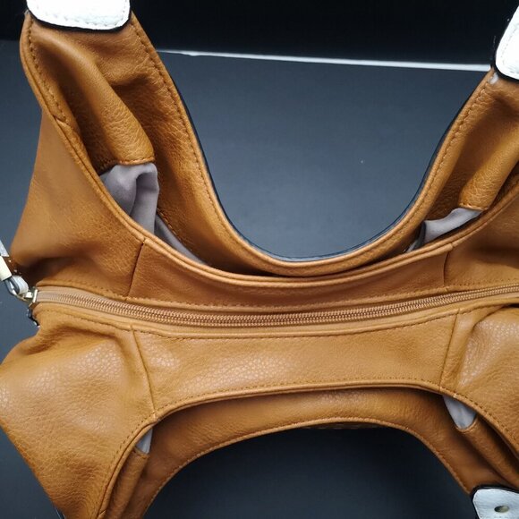 Hush Puppies Ladies Bronze & White Lined Faux Leather Eyelet Pattern Handbag - Picture 8 of 15